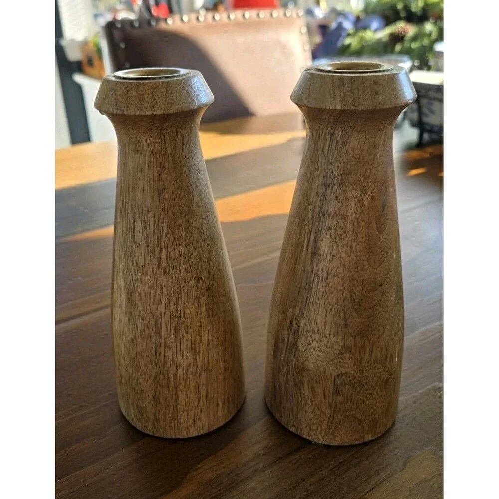 Hearth and Hand W/ Magnolia Mango Wood Tapered Candlestick Holders Set of 2